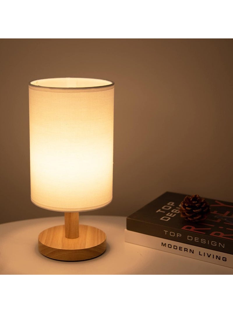 DUNISO Bedside Table Lamp, USB Switch Cable LED Bedrooms Lamps, Nightstand Desk Lamp, Minimalist Solid Wood Round Base With Fabric Shade  - Image 1
