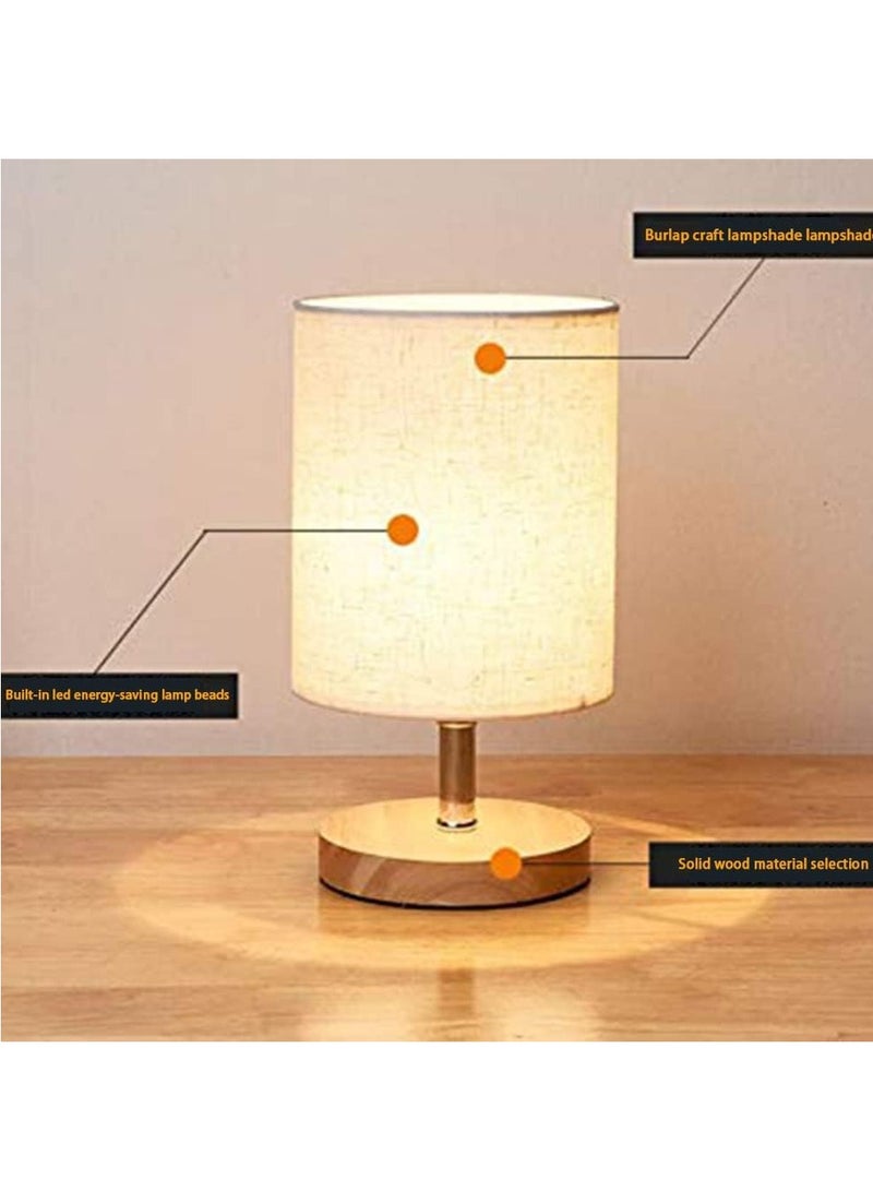 DUNISO Bedside Table Lamp, USB Switch Cable LED Bedrooms Lamps, Nightstand Desk Lamp, Minimalist Solid Wood Round Base With Fabric Shade  - Image 5