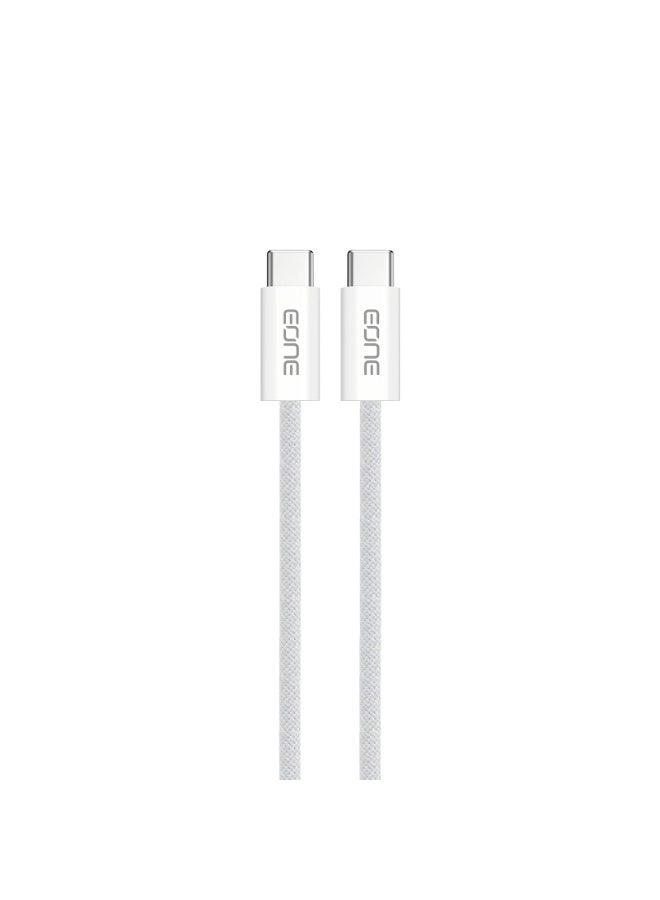 إيون كابل EONE USB-C إلى USB-C، شحن سريع 60 واط، طول 1 متر، كابل من النوع C مضفر من النايلون، شحن سريع بتقنية PD، مزامنة البيانات لأجهزة iPad وMacBook وأجهزة Samsung من النوع C - أبيض - Image 1