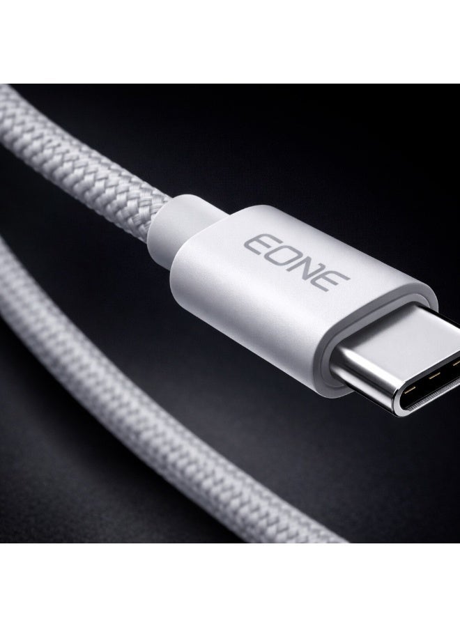 إيون كابل EONE USB-C إلى USB-C، شحن سريع 60 واط، طول 1 متر، كابل من النوع C مضفر من النايلون، شحن سريع بتقنية PD، مزامنة البيانات لأجهزة iPad وMacBook وأجهزة Samsung من النوع C - أبيض - Image 3