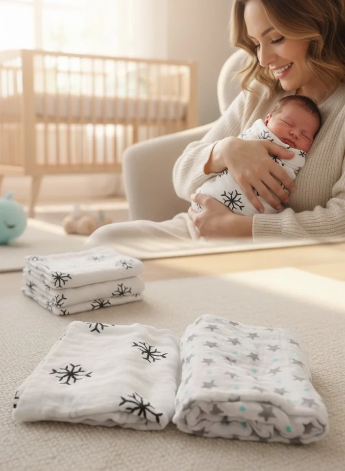 THUGFIT ASSORTED Muslin Swaddle Blanket Towel Baby Wrap, 120x120cm, Ultra Soft 100% Organic Bamboo Cotton, Multi-purpose, Receiving Swaddling Newborn Girls &amp; Boys, Nursing or Stroller Cover, Burp Cloth (3-Pack)