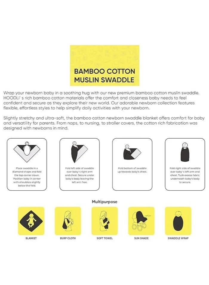 THUGFIT ASSORTED Muslin Swaddle Blanket Towel Baby Wrap, 120x120cm, Ultra Soft 100% Organic Bamboo Cotton, Multi-purpose, Receiving Swaddling Newborn Girls &amp; Boys, Nursing or Stroller Cover, Burp Cloth (3-Pack)