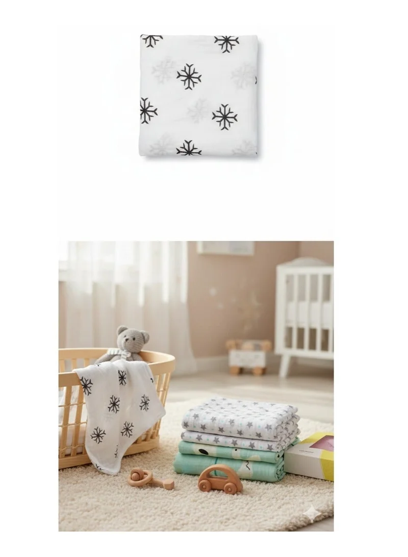 THUGFIT ASSORTED Muslin Swaddle Blanket Towel Baby Wrap, 120x120cm, Ultra Soft 100% Organic Bamboo Cotton, Multi-purpose, Receiving Swaddling Newborn Girls &amp; Boys, Nursing or Stroller Cover, Burp Cloth (3-Pack)