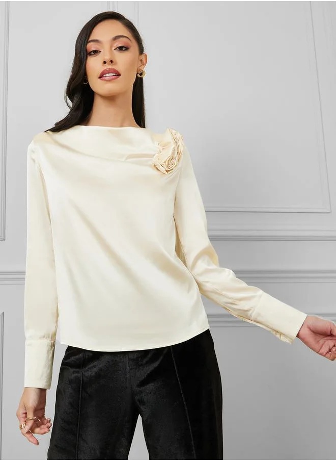 ستايلي Floral Applique Boat Neck Blouse