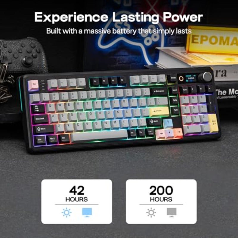 TH99 PRO 96 Mechanical Keyboard with Screen Knob 10000mAh 2.4Ghz BT Hot Swap Custom Driver RGB Backlight PBT Keycap Wireless Gaming Keyboard for PC Mac Black Creamy Jade - Image 4
