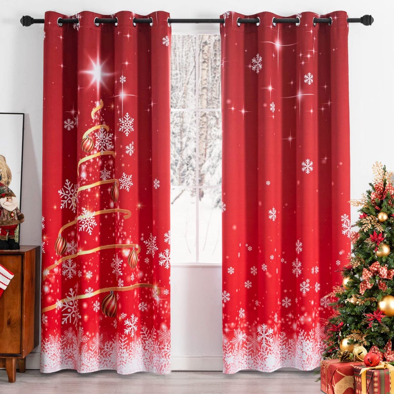 MikiUp Snowflakes Christmas Curtains for Bedroom  Xmas Ombre Blackout Curtain 84 Inches Long Room Darkening Thermal Insulated Grommet Window Drapes Set of 2 Panel 52 x 84 Inch