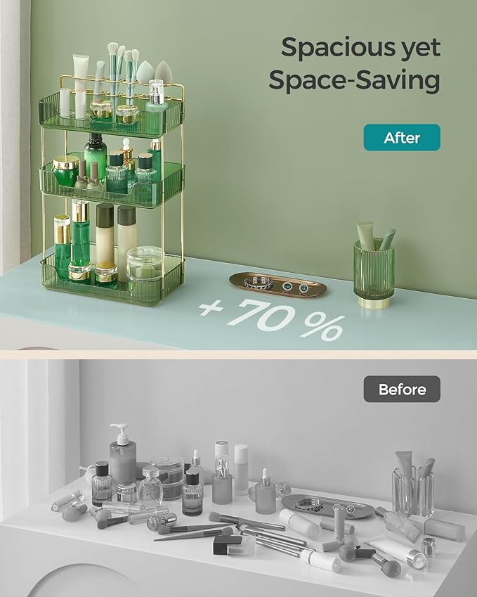 SONGMICS SONGMICS Makeup Organiser 2 Types of Accessories 3Tier Skincare Organiser Rectangular Customisable Jewellery Holder for Vanity Gift Transparent JKA013W01