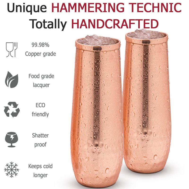 Mosscoff Copper flutes set of 4 - stemless shatterproof champagne flutes of solid copper - Moscow mule copper flute - 7th Copper Wedding - Image 4