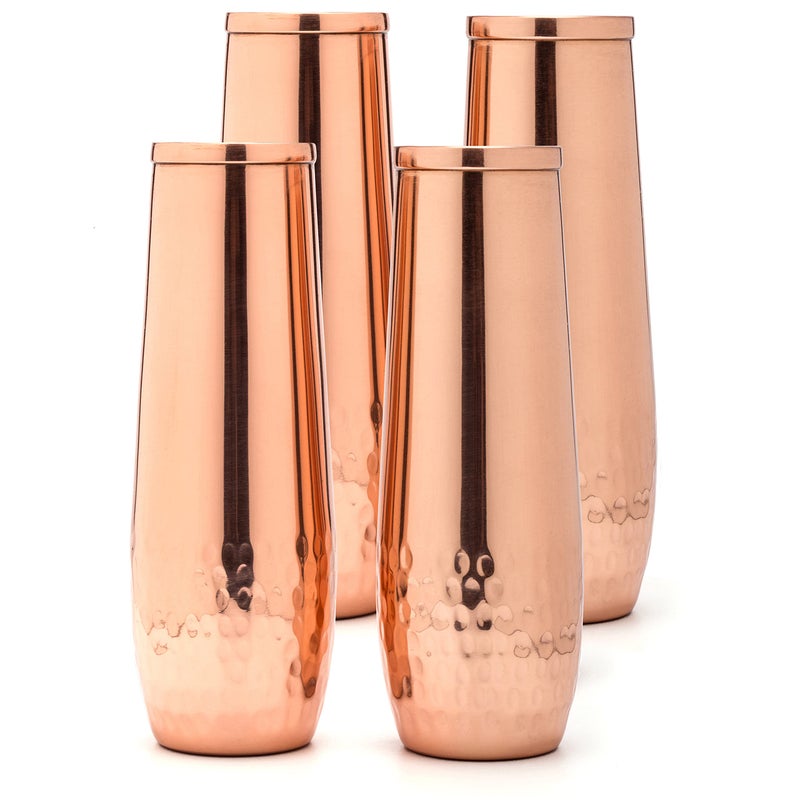 Mosscoff Copper flutes set of 4 - stemless shatterproof champagne flutes of solid copper - Moscow mule copper flute - 7th Copper Wedding - Image 1