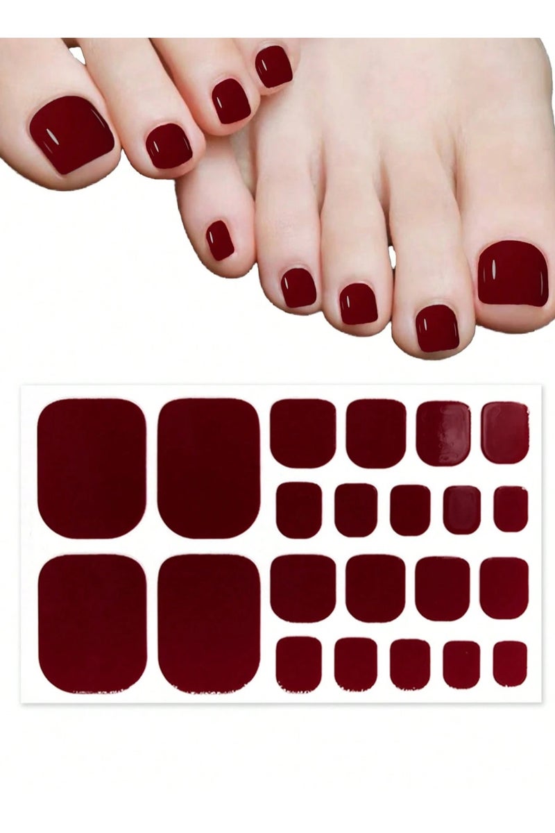 اظافر مزيفه لاصق اظافر مزيفه للقدمين باللون العنابي مجموعه من 22 ملصق تصميم يناسب جميع أشكال أظافر القدم بسهولة. - Image 1