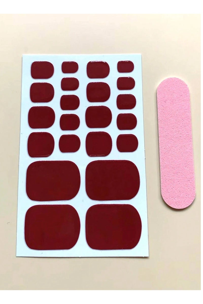 اظافر مزيفه لاصق اظافر مزيفه للقدمين باللون العنابي مجموعه من 22 ملصق تصميم يناسب جميع أشكال أظافر القدم بسهولة. - Image 2