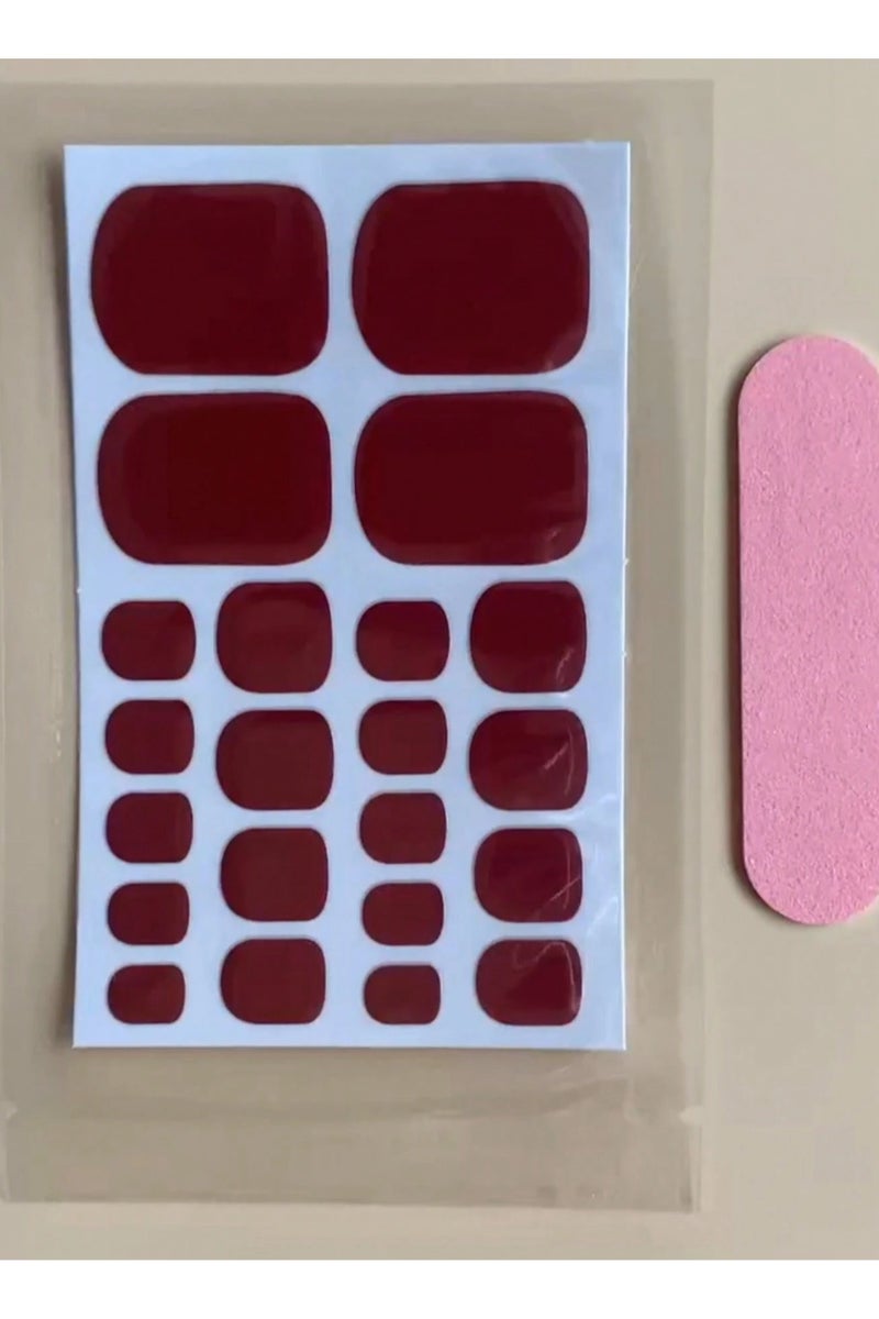 اظافر مزيفه لاصق اظافر مزيفه للقدمين باللون العنابي مجموعه من 22 ملصق تصميم يناسب جميع أشكال أظافر القدم بسهولة. - Image 4