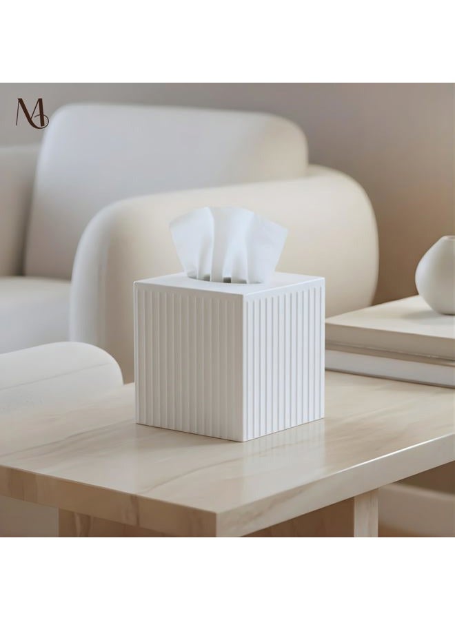 Monarch Abode Ridge Embossed Tissue Box Cover Square, White Tissue Holder for Bathroom, Square Metal Dresser Accessories, Decorative Tissue Box Holder, White Handcrafted Tissue Cover - Image 4