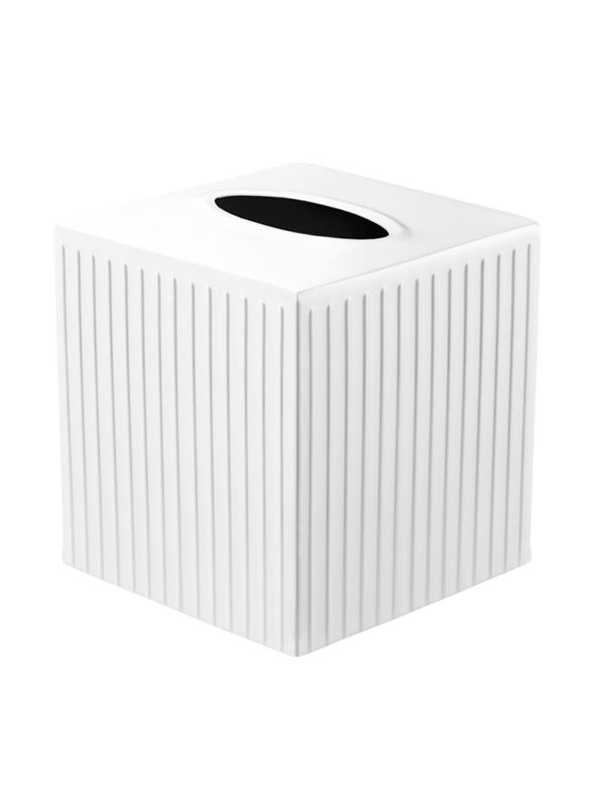 Monarch Abode Ridge Embossed Tissue Box Cover Square, White Tissue Holder for Bathroom, Square Metal Dresser Accessories, Decorative Tissue Box Holder, White Handcrafted Tissue Cover - Image 1