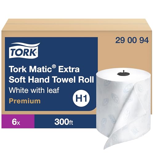 Tork Matic Extra Soft Paper Hand Towel Roll White with Blue Leaf H1, Premium, High Absorbency, 6 Rolls x 300 ft, 290094 - Image 5