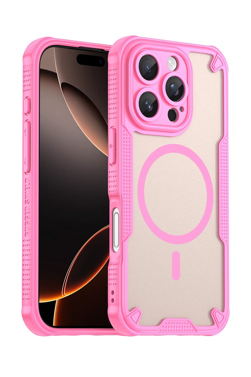 Cover For iPhone 16 Pro Max Armor Glaze MagSafe Magnetic Phone Case Raised edges around the screen and camera lens help prevent scratches - Pink - Image 1