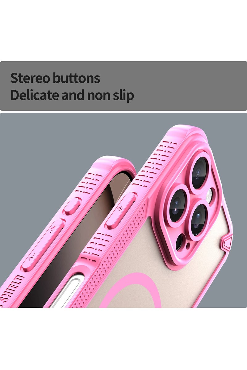Cover For iPhone 16 Pro Max Armor Glaze MagSafe Magnetic Phone Case Raised edges around the screen and camera lens help prevent scratches - Pink - Image 4