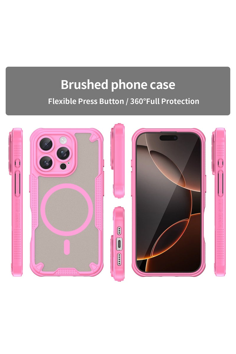 Cover For iPhone 16 Pro Max Armor Glaze MagSafe Magnetic Phone Case Raised edges around the screen and camera lens help prevent scratches - Pink - Image 2