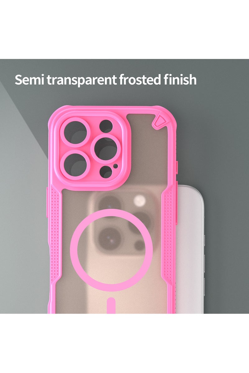 Cover For iPhone 16 Pro Max Armor Glaze MagSafe Magnetic Phone Case Raised edges around the screen and camera lens help prevent scratches - Pink - Image 5