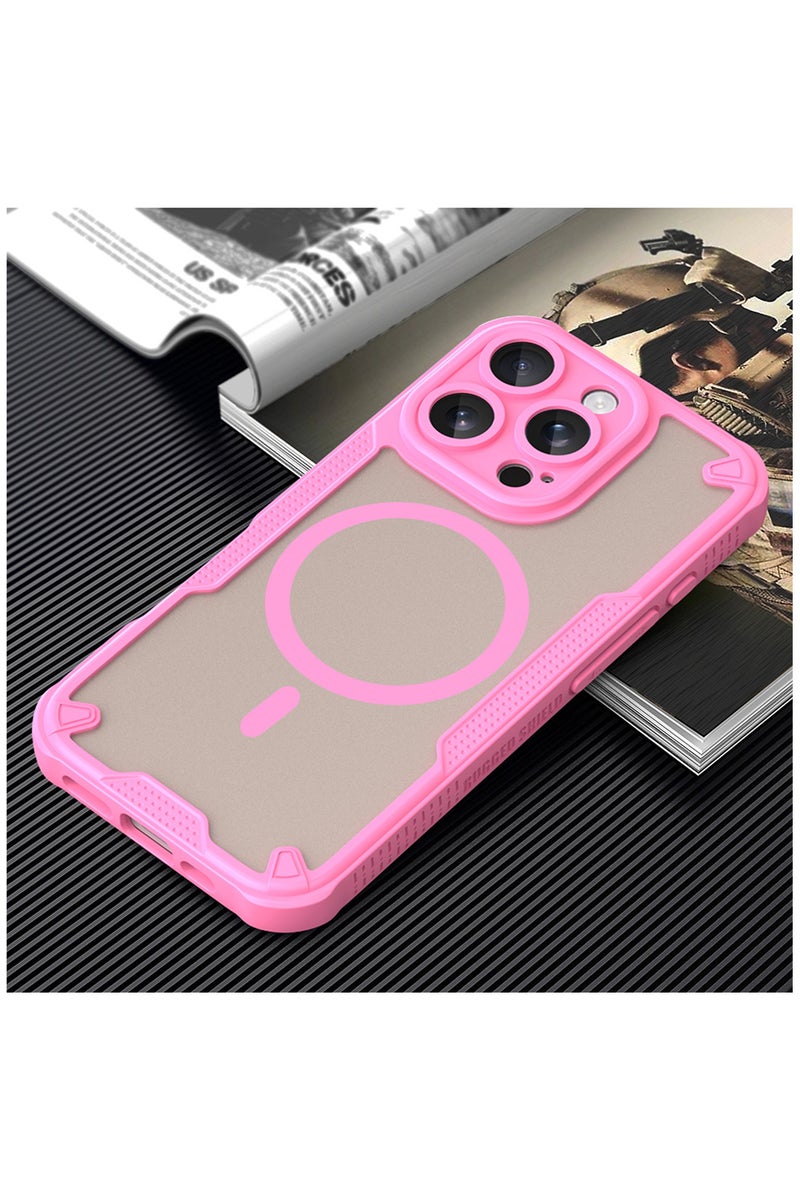Cover For iPhone 16 Pro Max Armor Glaze MagSafe Magnetic Phone Case Raised edges around the screen and camera lens help prevent scratches - Pink - Image 3