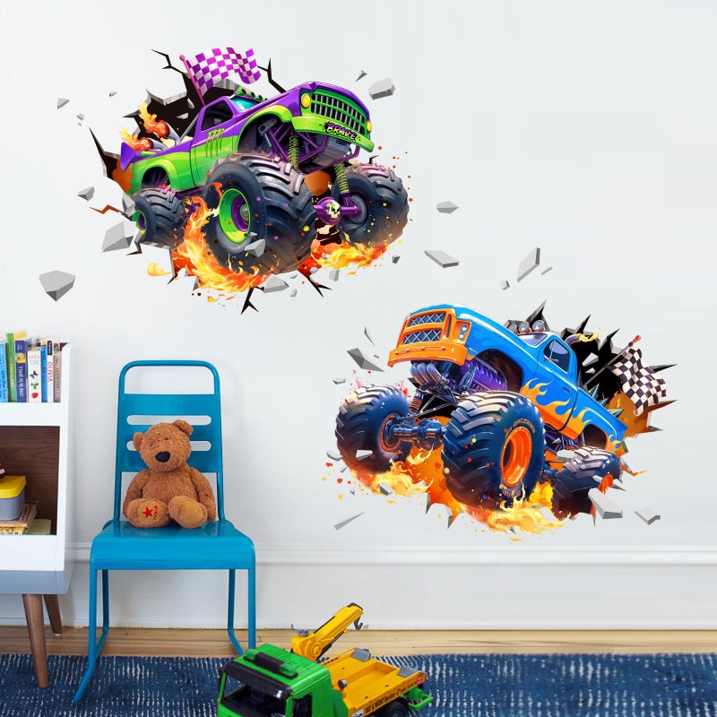Decvictor 3D Racing Car Wall Decals, Truck Vehicles Wall Stickers Ball Games Peel and Stick Decal Self Adhesive Sticker for Boys Kids Room Home Decor - Image 1