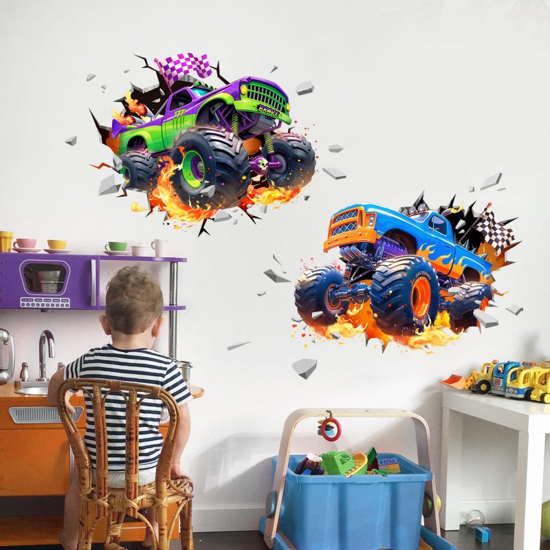 Decvictor 3D Racing Car Wall Decals, Truck Vehicles Wall Stickers Ball Games Peel and Stick Decal Self Adhesive Sticker for Boys Kids Room Home Decor - Image 2