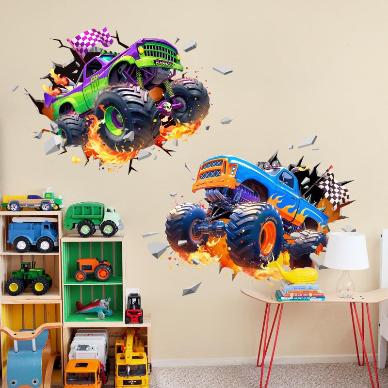 Decvictor 3D Racing Car Wall Decals, Truck Vehicles Wall Stickers Ball Games Peel and Stick Decal Self Adhesive Sticker for Boys Kids Room Home Decor - Image 3