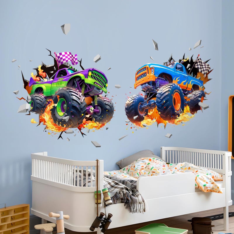 Decvictor 3D Racing Car Wall Decals, Truck Vehicles Wall Stickers Ball Games Peel and Stick Decal Self Adhesive Sticker for Boys Kids Room Home Decor - Image 4