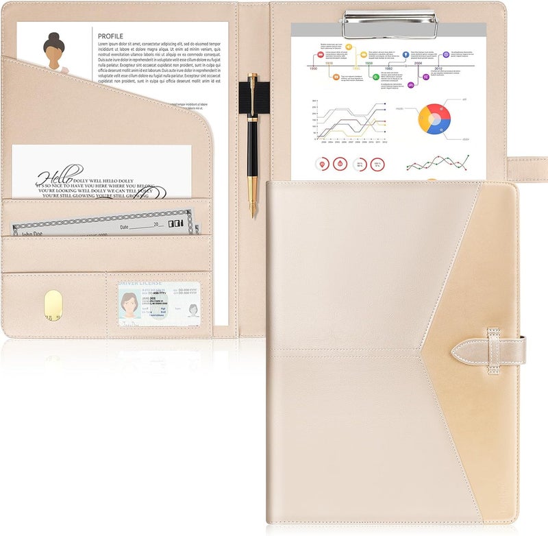Toplive Executive Resume Padfolio Folder Business Portfolio Interview Presentation Legal Writing Pad Organizer with Card Holder Document Sleeve for Men Women, Gold - Image 1