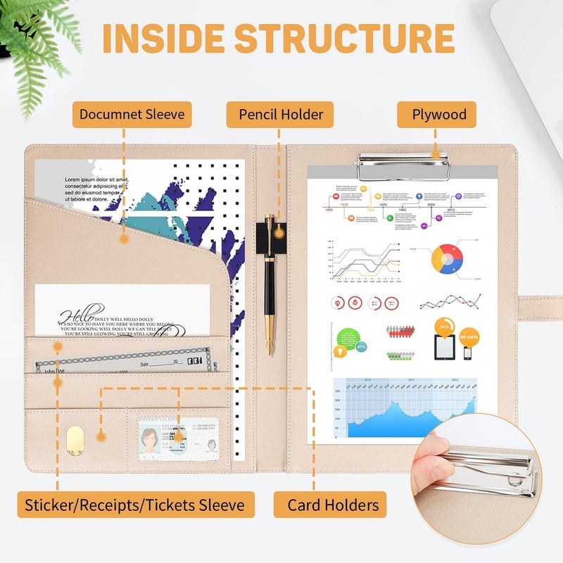 Toplive Executive Resume Padfolio Folder Business Portfolio Interview Presentation Legal Writing Pad Organizer with Card Holder Document Sleeve for Men Women, Gold - Image 4