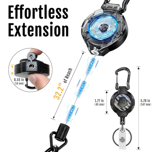MNGARISTA Heavy Duty Retractable Keychain Lanyard,10 OZ Retraction 31.5" Stainless Steel Cable, 2 Pack Carbon Fiber Badge Reel ID Holder with Tactical Carabiner Clip for Work Officer Security Staff - Image 4