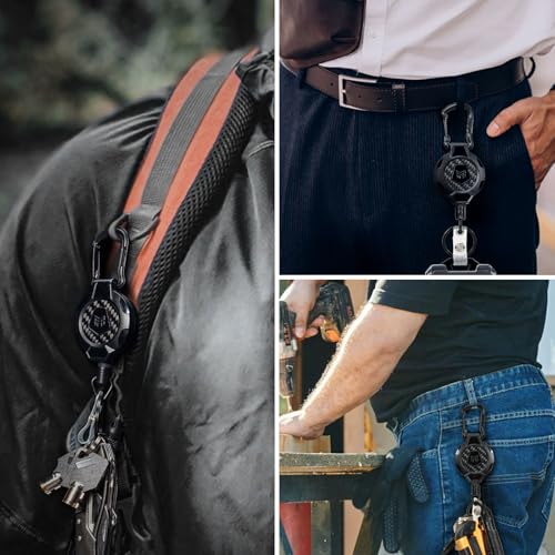 MNGARISTA Heavy Duty Retractable Keychain Lanyard,10 OZ Retraction 31.5" Stainless Steel Cable, 2 Pack Carbon Fiber Badge Reel ID Holder with Tactical Carabiner Clip for Work Officer Security Staff - Image 5