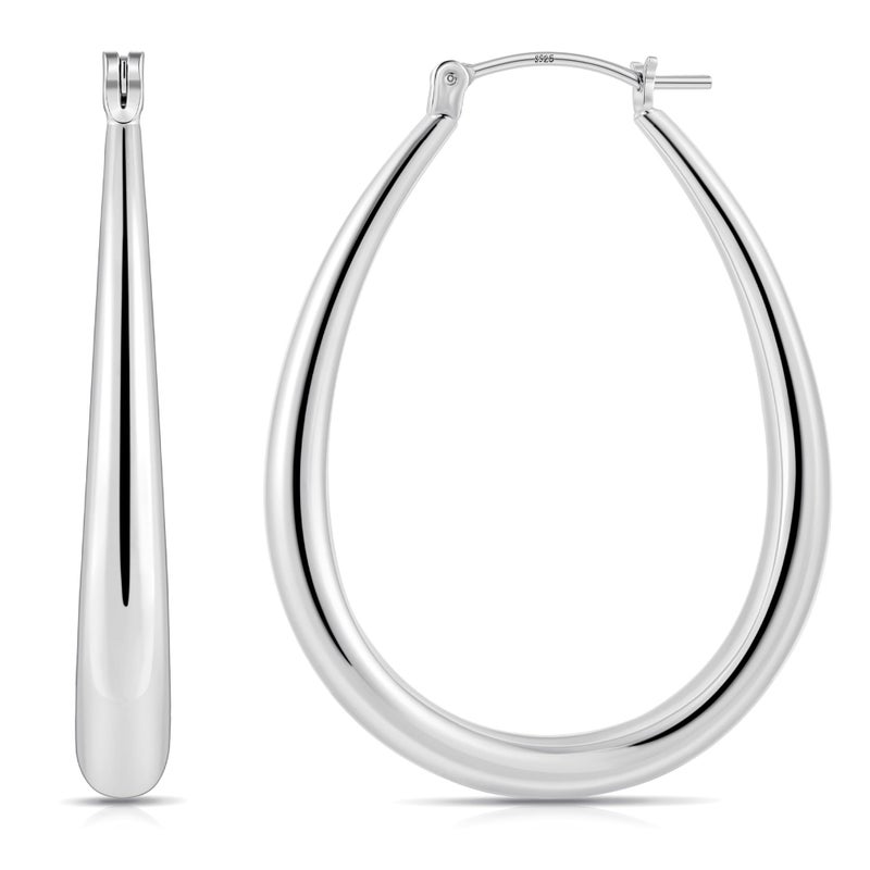 Gacimy Chunky Hoop Earrings for Women, 14K White Gold Plated Oval Hoop Medium Earrings with 925 Sterling Silver Post, 40mm Silver Tone - Image 1