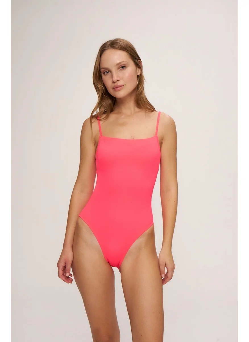 pierre cardin Thin Strap Straight Neck Swimsuit Pomegranate Flower