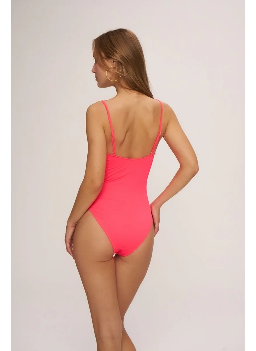 pierre cardin Thin Strap Straight Neck Swimsuit Pomegranate Flower