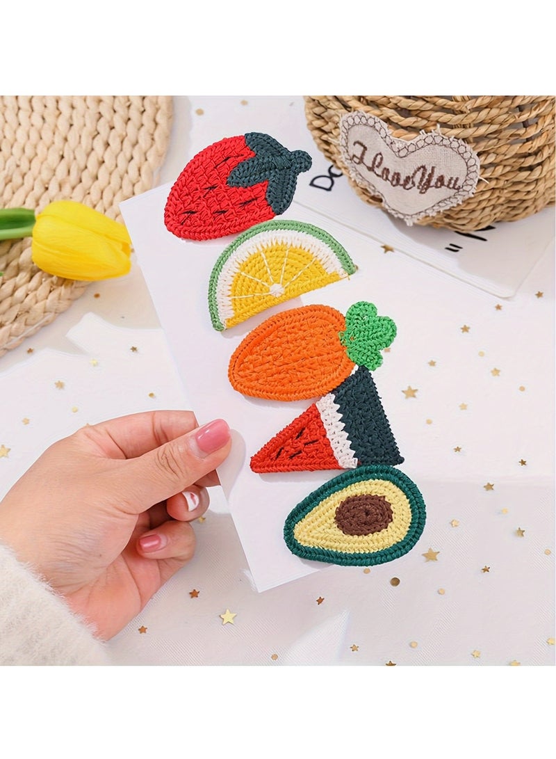 5-Piece Set Knitted Colorful Cute Fruit Hair Clips, Handmade Crochet Fruit Hair Accessories, Avocado Hairpins for Girls, Teens, and Women, Fabric Craft Hair Decor（random style） - Image 4