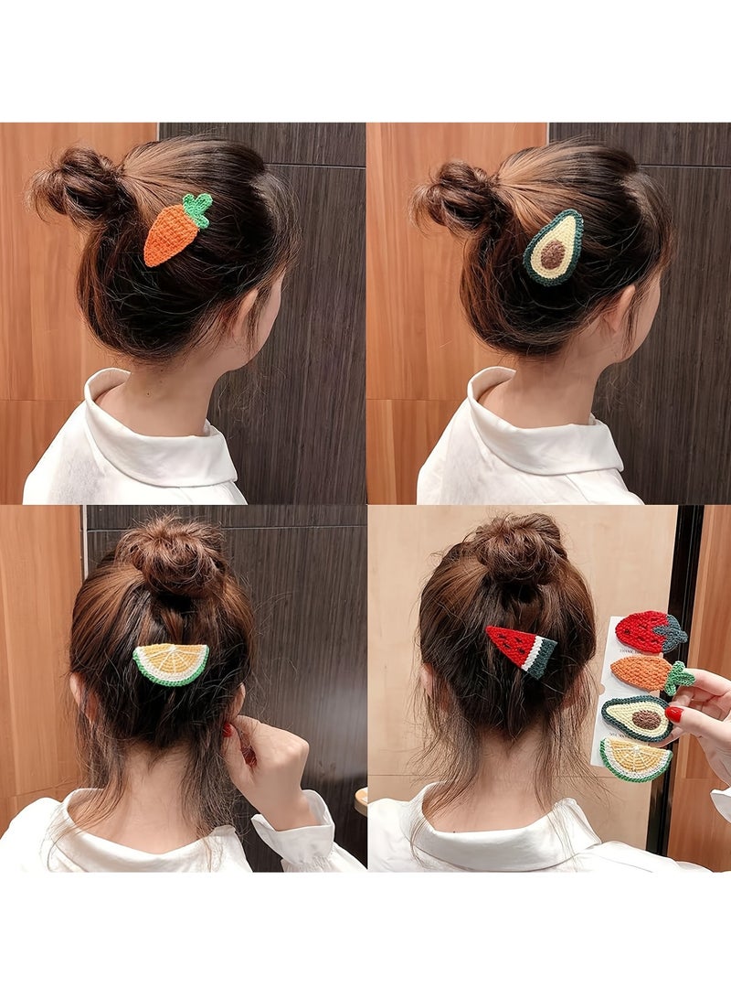 5-Piece Set Knitted Colorful Cute Fruit Hair Clips, Handmade Crochet Fruit Hair Accessories, Avocado Hairpins for Girls, Teens, and Women, Fabric Craft Hair Decor（random style） - Image 5