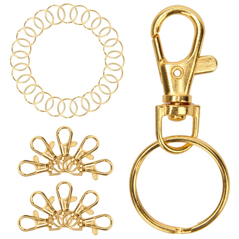 Coolrunner 50 Pcs Gold Lobster Claw Clasp Keychain Includes 25Pcs Swivel Clasps Lanyard Snap Hook Lobster Claw Clasp and 25Pcs Keychain Rings Gold