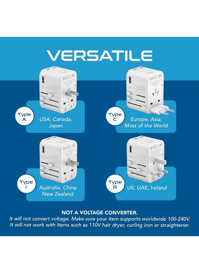 Ceptics - Ceptics Travel Adapter 4 in 1 65W Universal Travel Adapter with Type C - India to International Travel Adapter Plug Socket, 1 x USB, 2 x USB-C (3.1A) Fast Charging, 10 Years Warranty - White - Image 1