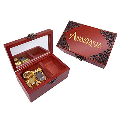 Youtang Anastasia Jewelry Music Box with Mirror Laser Engraved Wood Musical Box Wind up Musical Gift for Her Him Girlfriend Boyfriend(Melody: Once Upon A December, Gold Movement) - Image 1