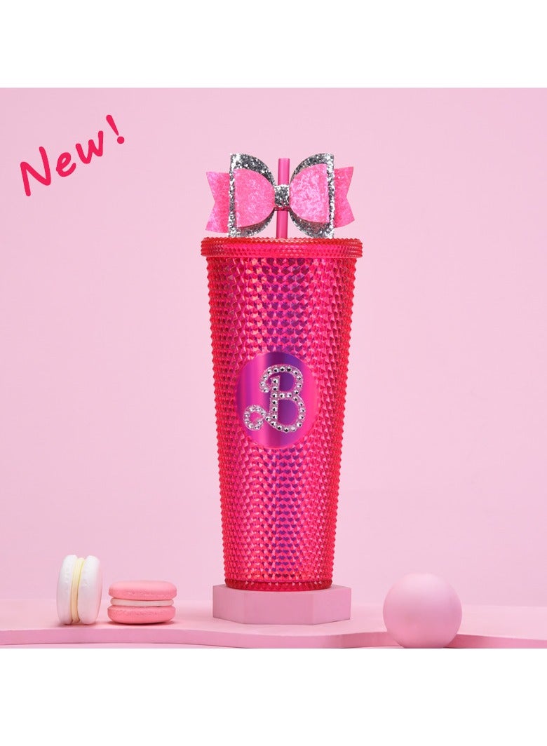زد Double straw cup 710ml electroplated rose red D (stick diamond)- bow tie 
