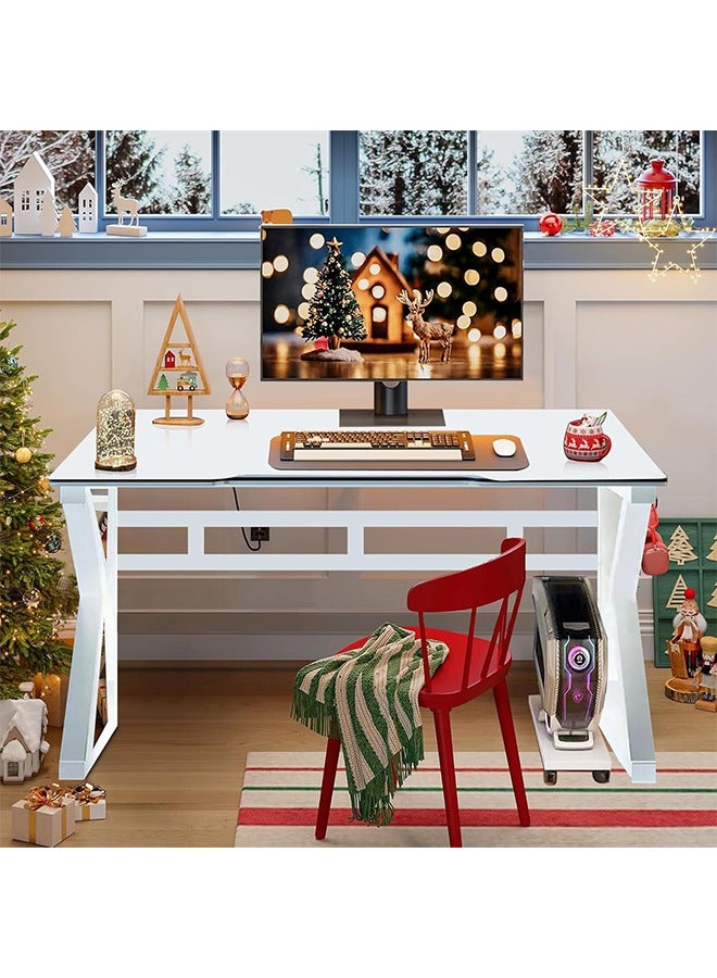 يواوليتي يوولتي مكتب كمبيوتر مكتبي للألعاب 1.4 متر/55.1 بوصة ، مكتب مكتب منزلي مريح ، طاولة ألعاب كمبيوتر ، محطة عمل لفكرة الهدايا (أبيض ، 140 سم * عرض 60 سم * ارتفاع 75 سم) - Image 3