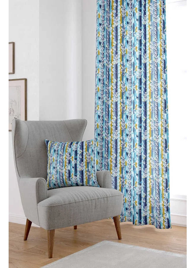 Cango Home Blue Striped Patterned Digital Printed Curtain CGH070-PR