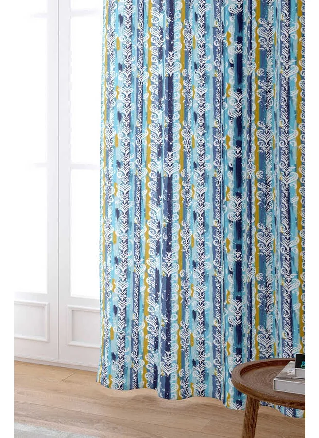 Cango Home Blue Striped Patterned Digital Printed Curtain CGH070-PR