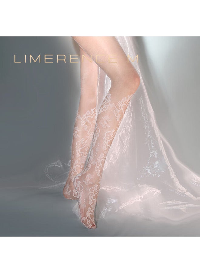 Limerence M Laimi Runsi T-crotch Stockings, Ultra-thin, Hollow-out White Silk Pattern, Lace Pantyhose, T-crotch, White, One Size Fits All - Image 3