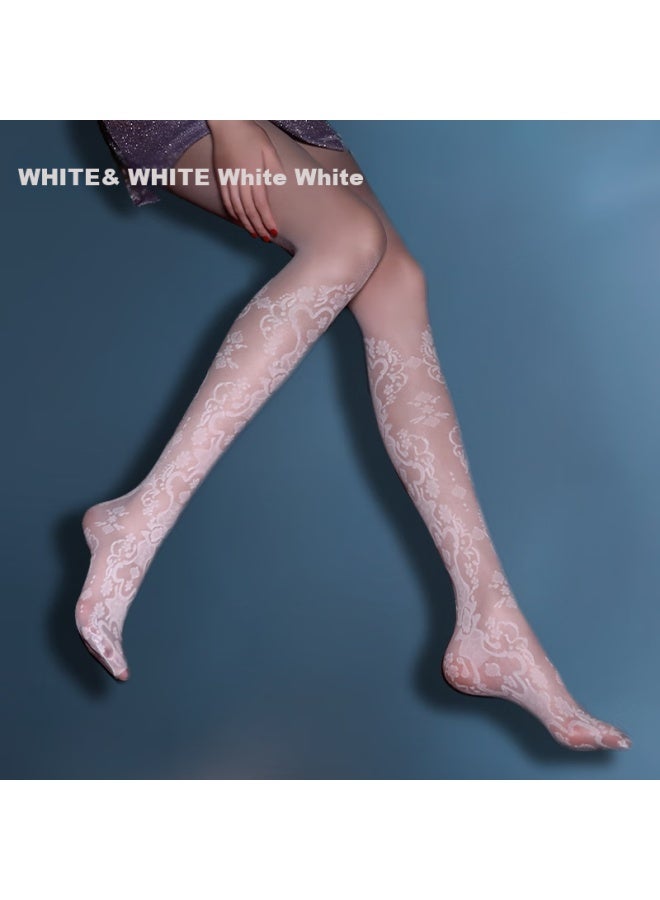 Limerence M Laimi Runsi T-crotch Stockings, Ultra-thin, Hollow-out White Silk Pattern, Lace Pantyhose, T-crotch, White, One Size Fits All - Image 2