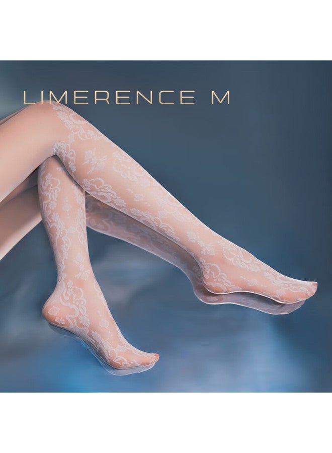 Limerence M Laimi Runsi T-crotch Stockings, Ultra-thin, Hollow-out White Silk Pattern, Lace Pantyhose, T-crotch, White, One Size Fits All - Image 1