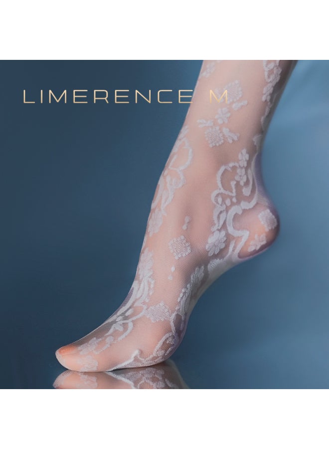 Limerence M Laimi Runsi T-crotch Stockings, Ultra-thin, Hollow-out White Silk Pattern, Lace Pantyhose, T-crotch, White, One Size Fits All - Image 4
