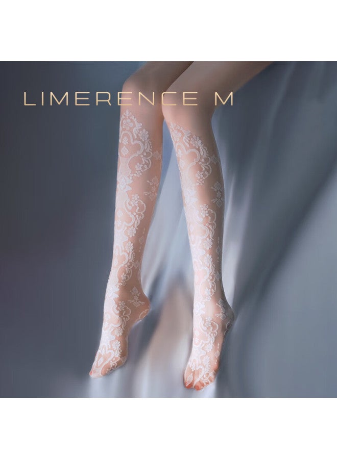 Limerence M Laimi Runsi T-crotch Stockings, Ultra-thin, Hollow-out White Silk Pattern, Lace Pantyhose, T-crotch, White, One Size Fits All - Image 5