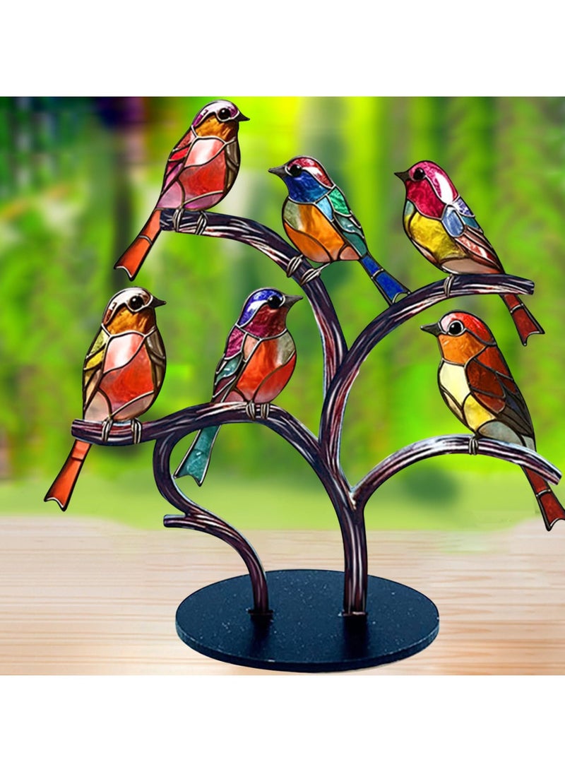 Stained Glass Birds Desktop Ornament, 6 Birds Imitation Glass Art Tabletop Decor, Metal Vivid Craft Desktop Ornaments for Home Office Decor, Retro Acrylic Desktop Decoration - Image 4